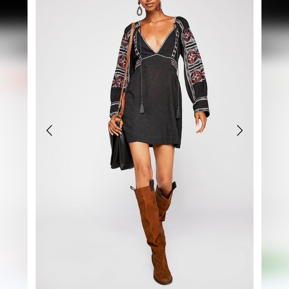Free People All My Life Mini Dress Womens L Black Boho Retro 90s Y2K Cottagecore - Picture 2 of 12